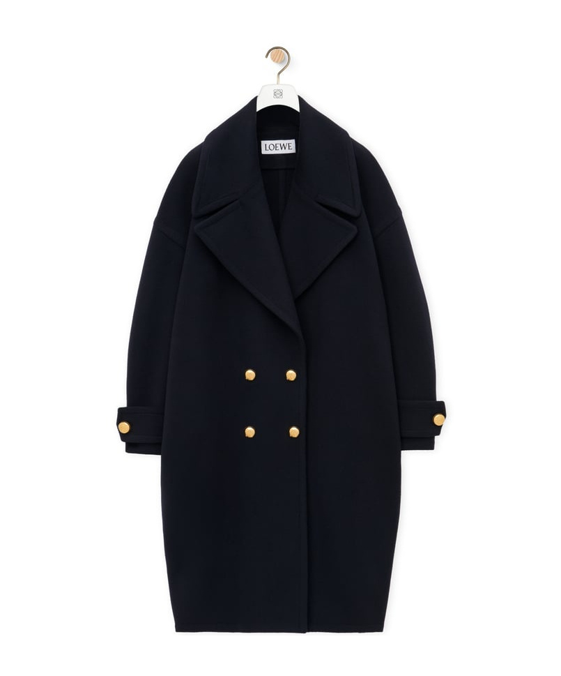 Loewe Oversized Double-breasted Wool Coat In Black