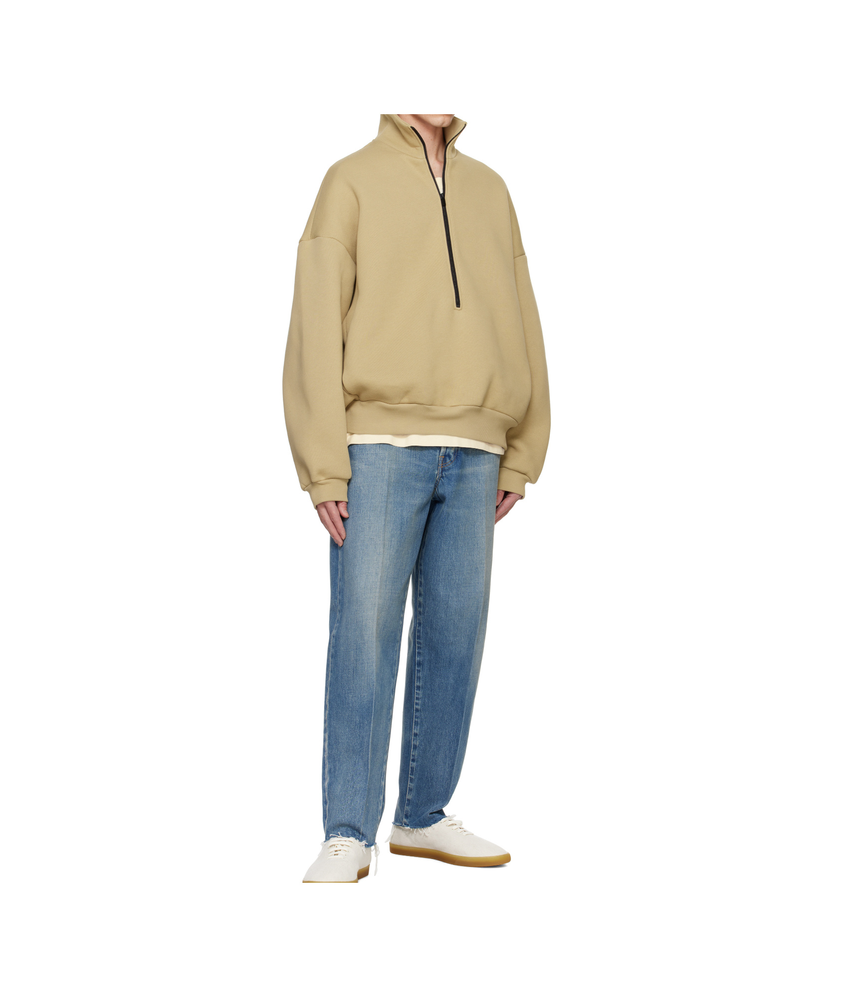 Fear Of God Tan Fleece Half Zip Mockneck Sweatshirt In Neutral