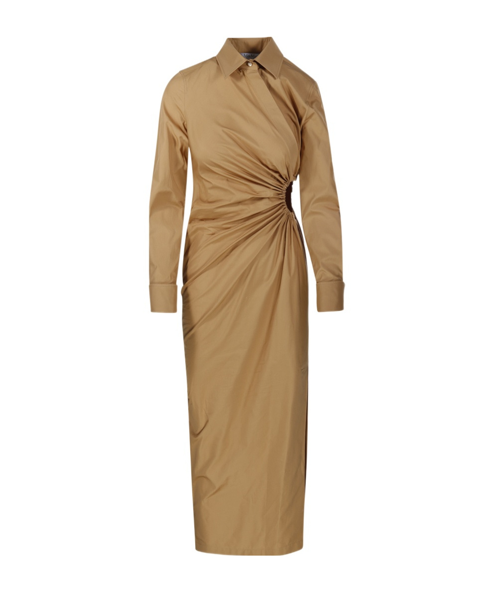 Max Mara Collared Long-sleeve Shirt Dress In Brown