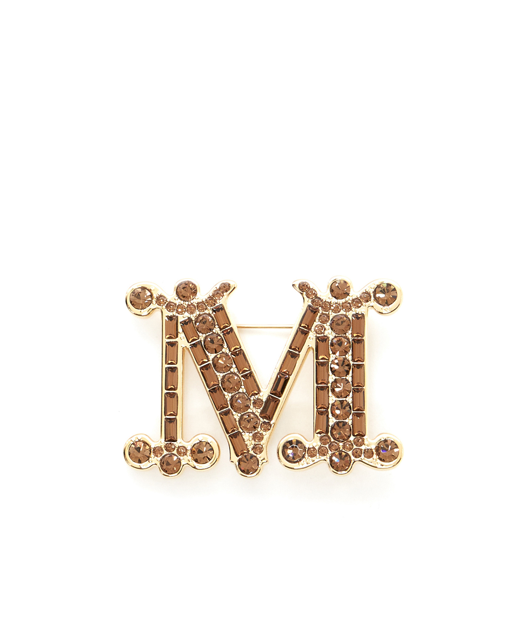 Max Mara Monogram Brooch With Crystals In Yellow