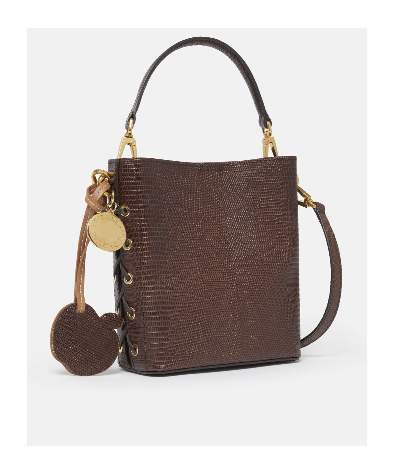 Stella Mccartney Frayme Scale-embossed Bucket Bag In Brown