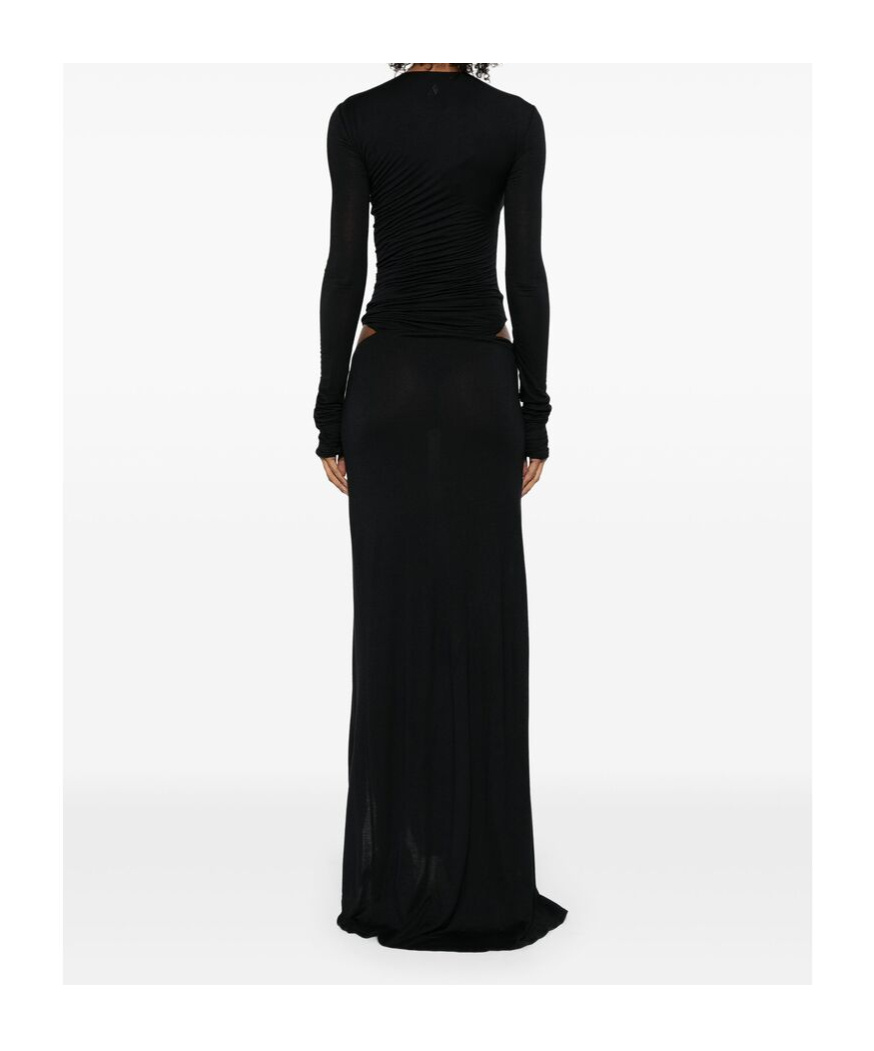 Attico Long Draped Jersey Dress With Pleats In Black