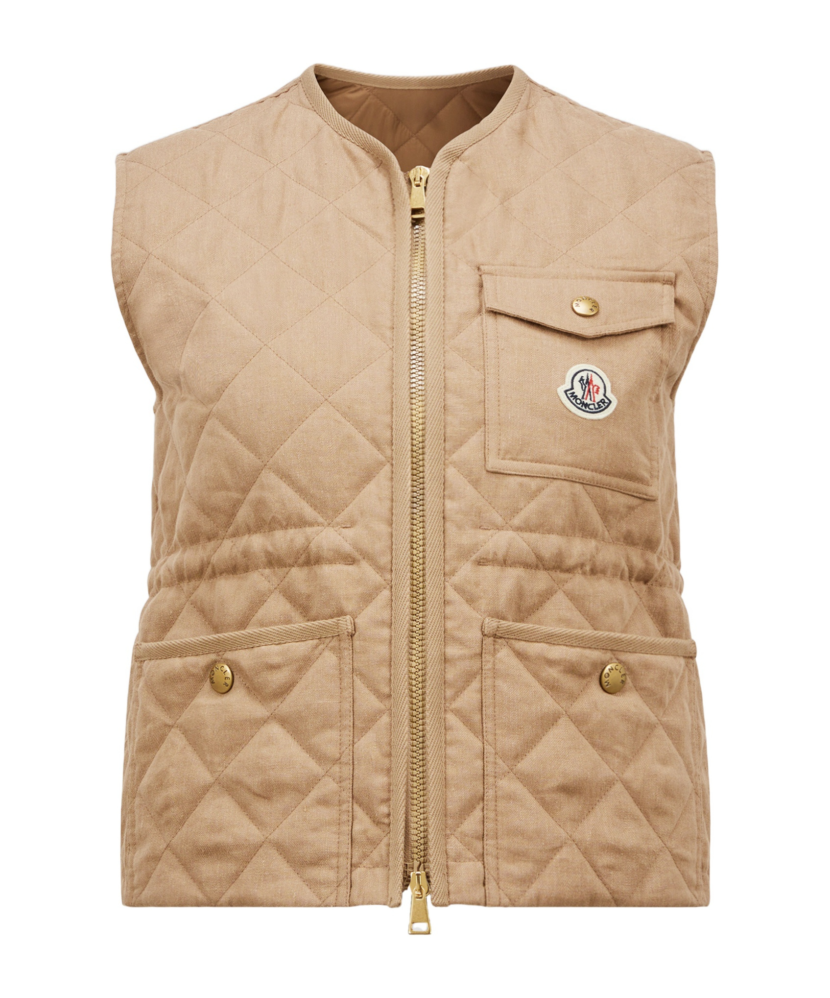 Moncler Gilet En Lin Vigny À Matelassage En Losanges In Brown