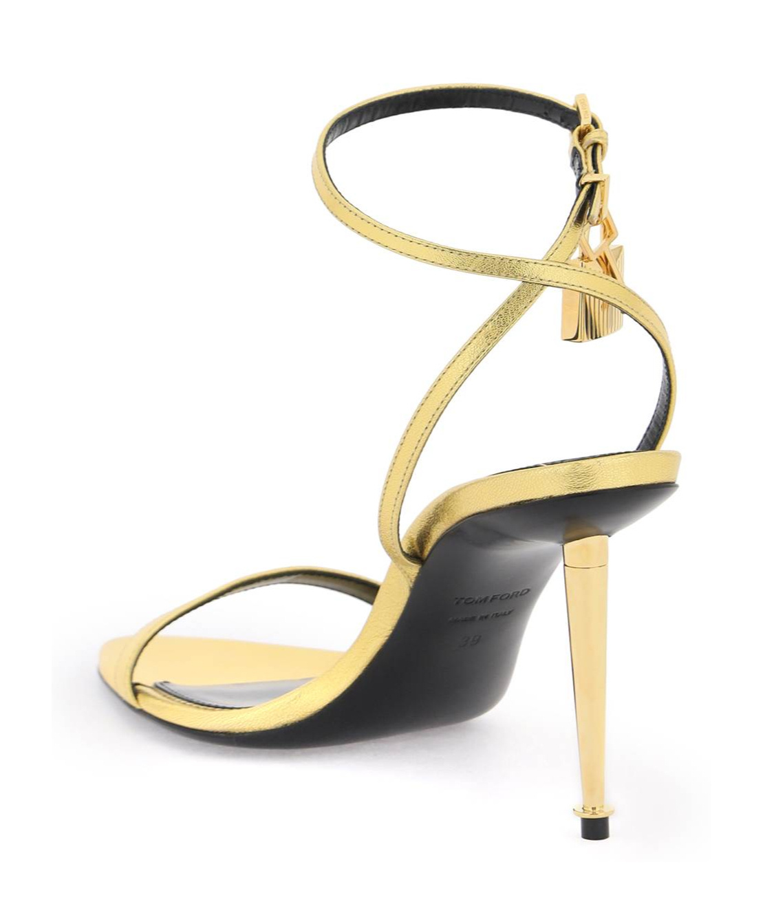Tom Ford Gold Padlock Pointy Naked Heeled Sandals In Nude