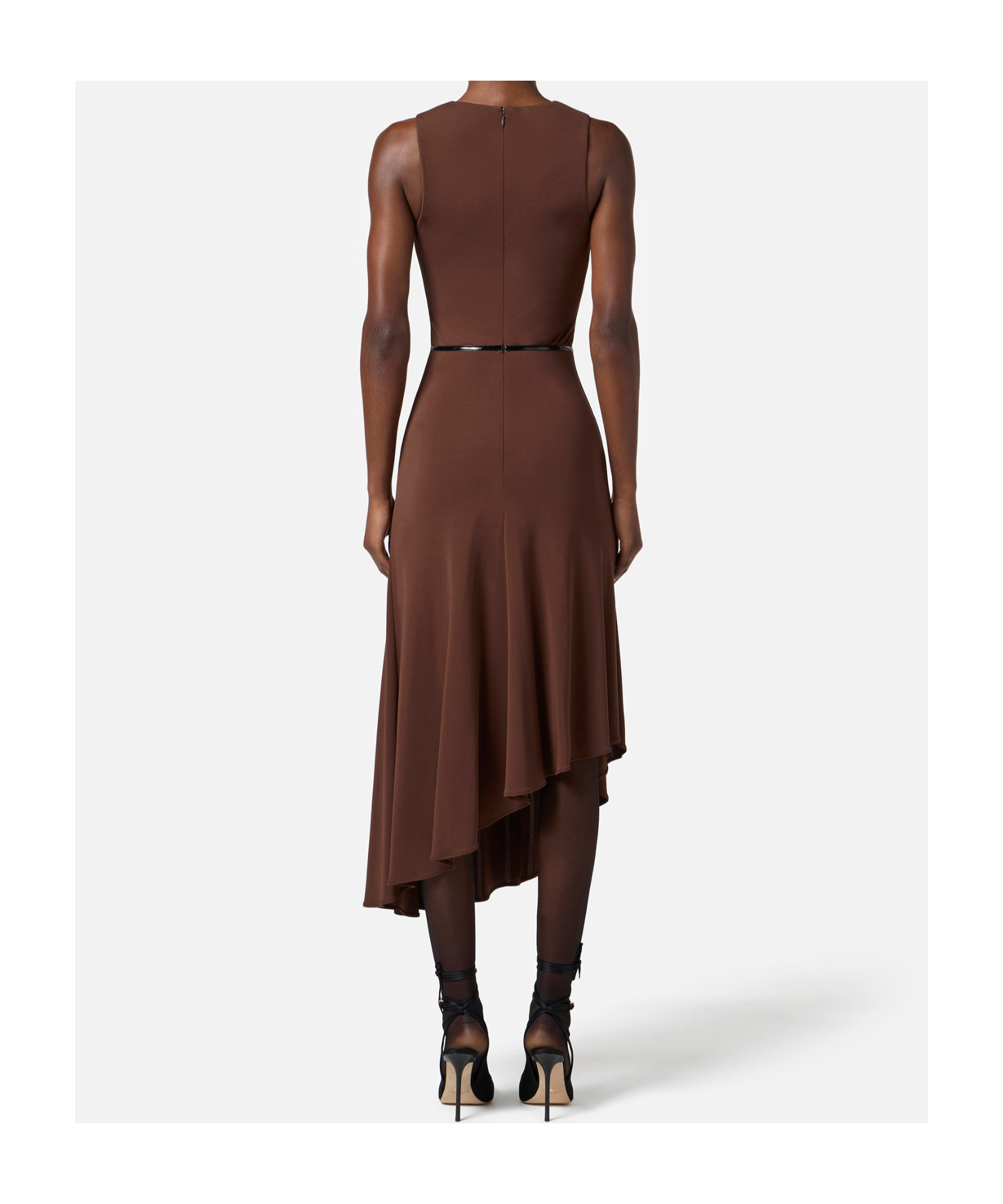 Elisabetta Franchi V-neck Asymmetric Midi Dress In Brown
