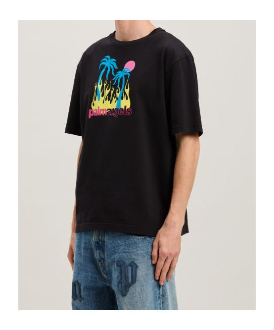 Palm Angels Burning Oasis Slim Fit Graphic T-shirt In Black