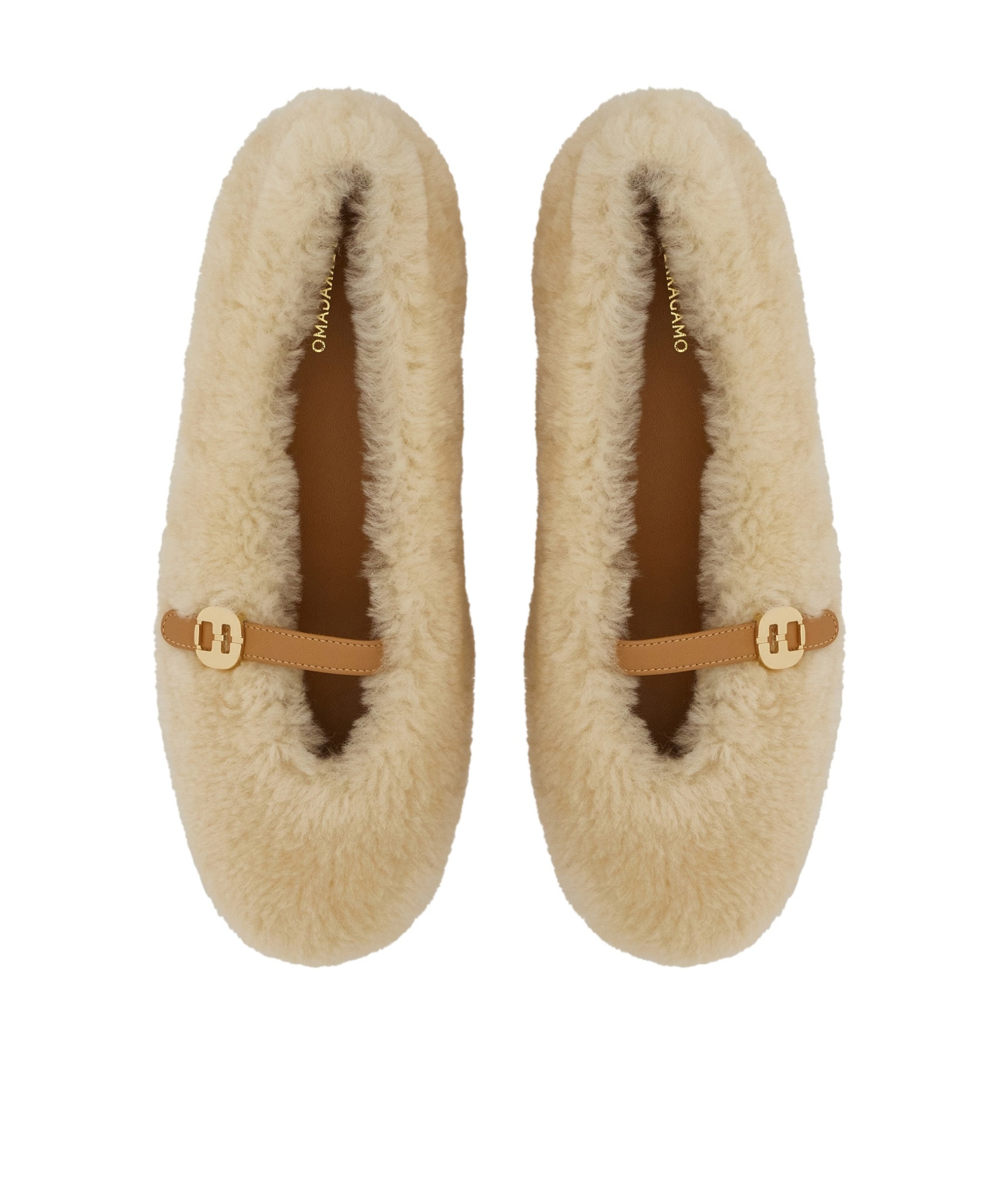 Ferragamo Shearling Ballet Flats In Nude