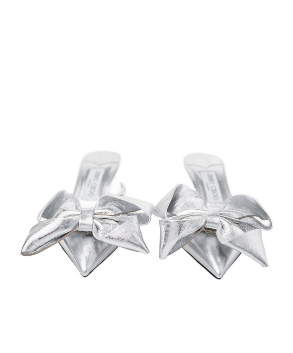 Jimmy Choo Staz Silver Shoe Tac Bow Destal 5cm In White