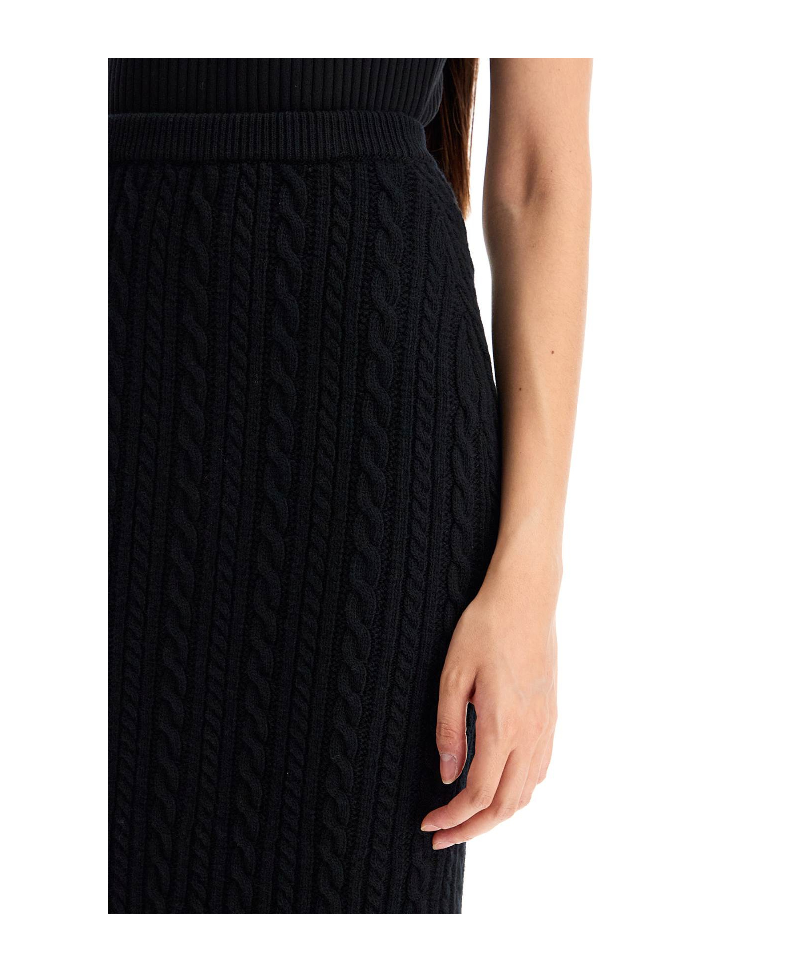 Alessandra Rich Knitted Wool Maxi Skirt In Black