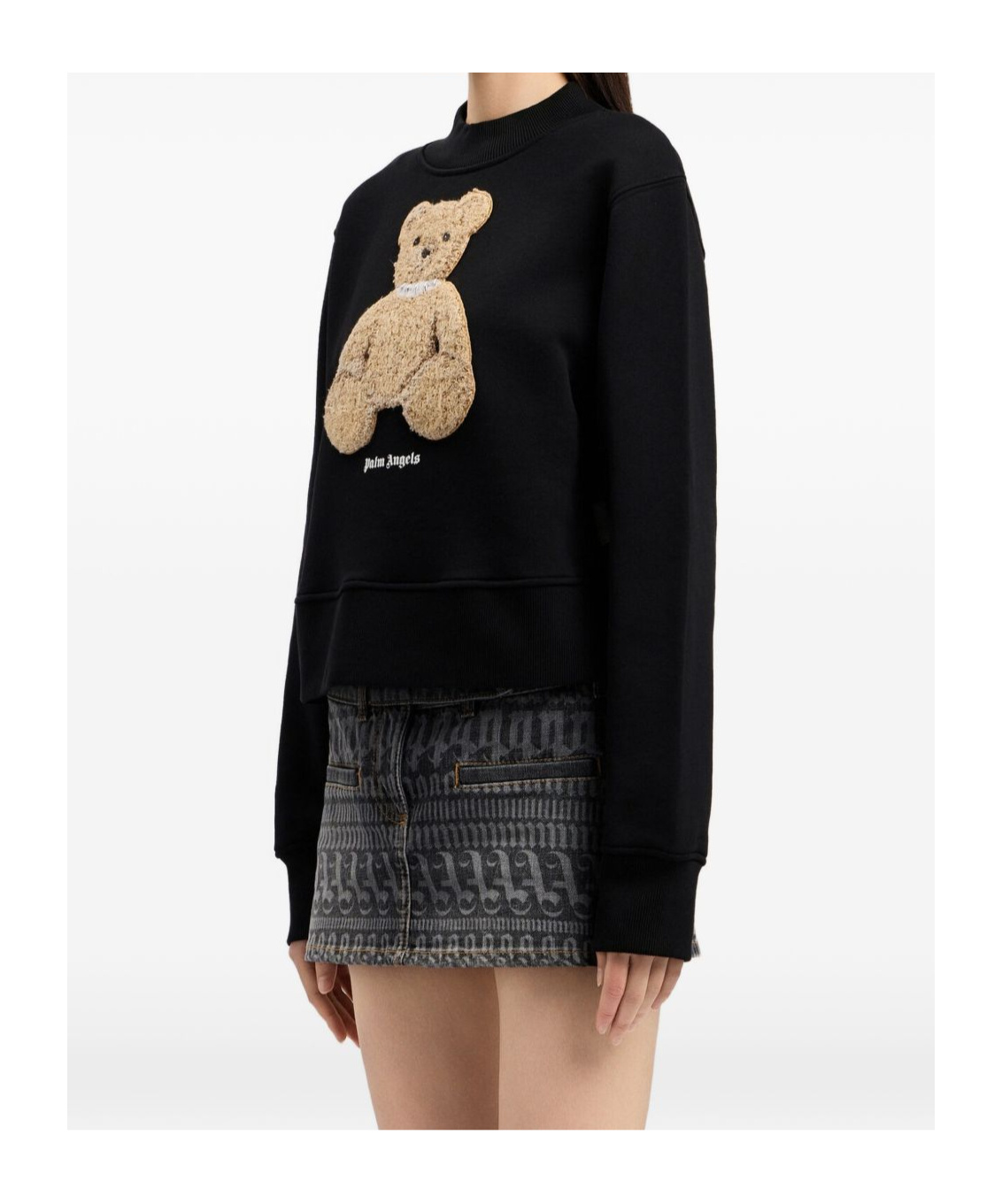 Palm Angels Bear Motif Knit Crew Neck Sweatshirt In Black
