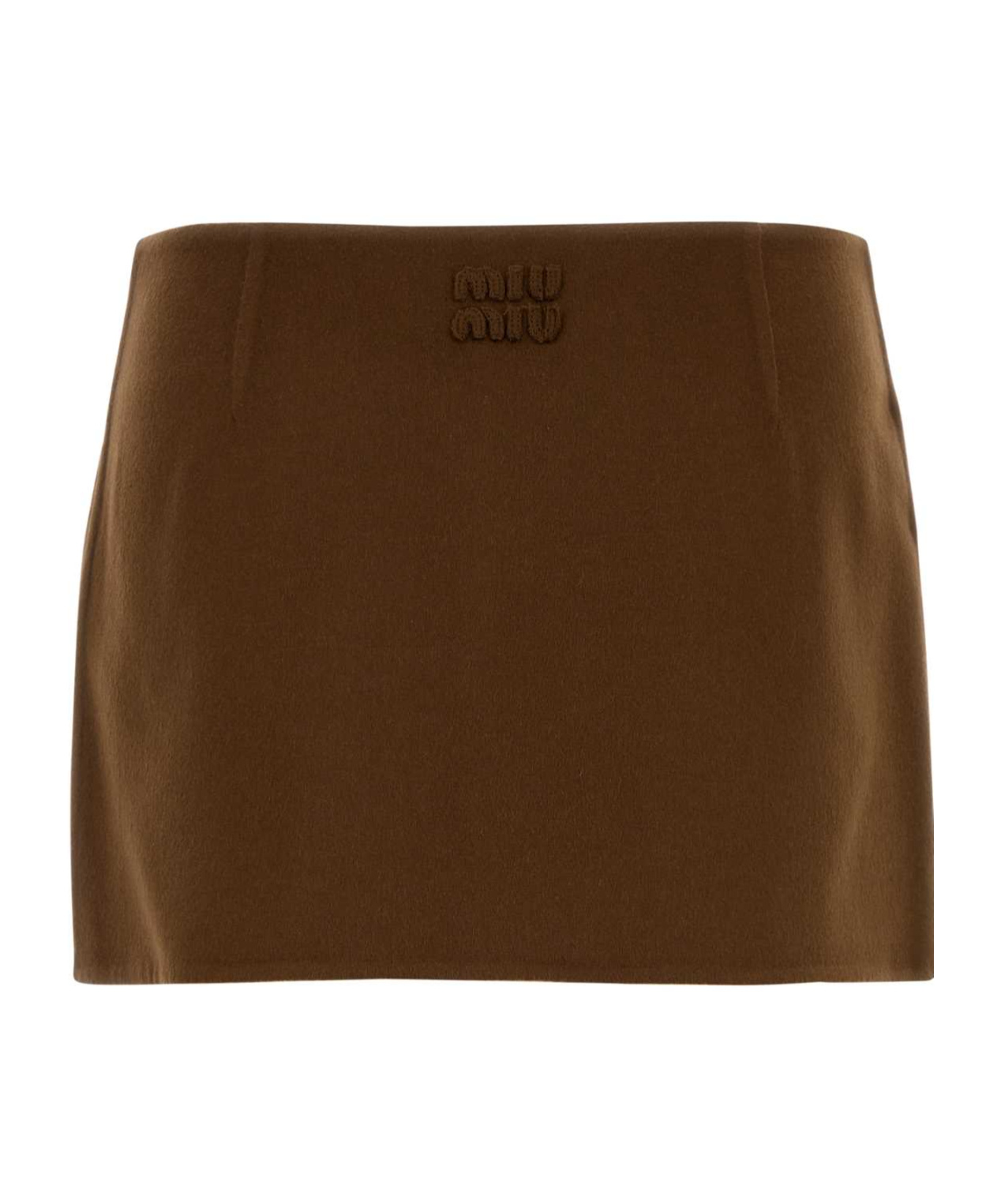 Miu Miu High-waisted Mini Skirt In Wool Blend In Brown