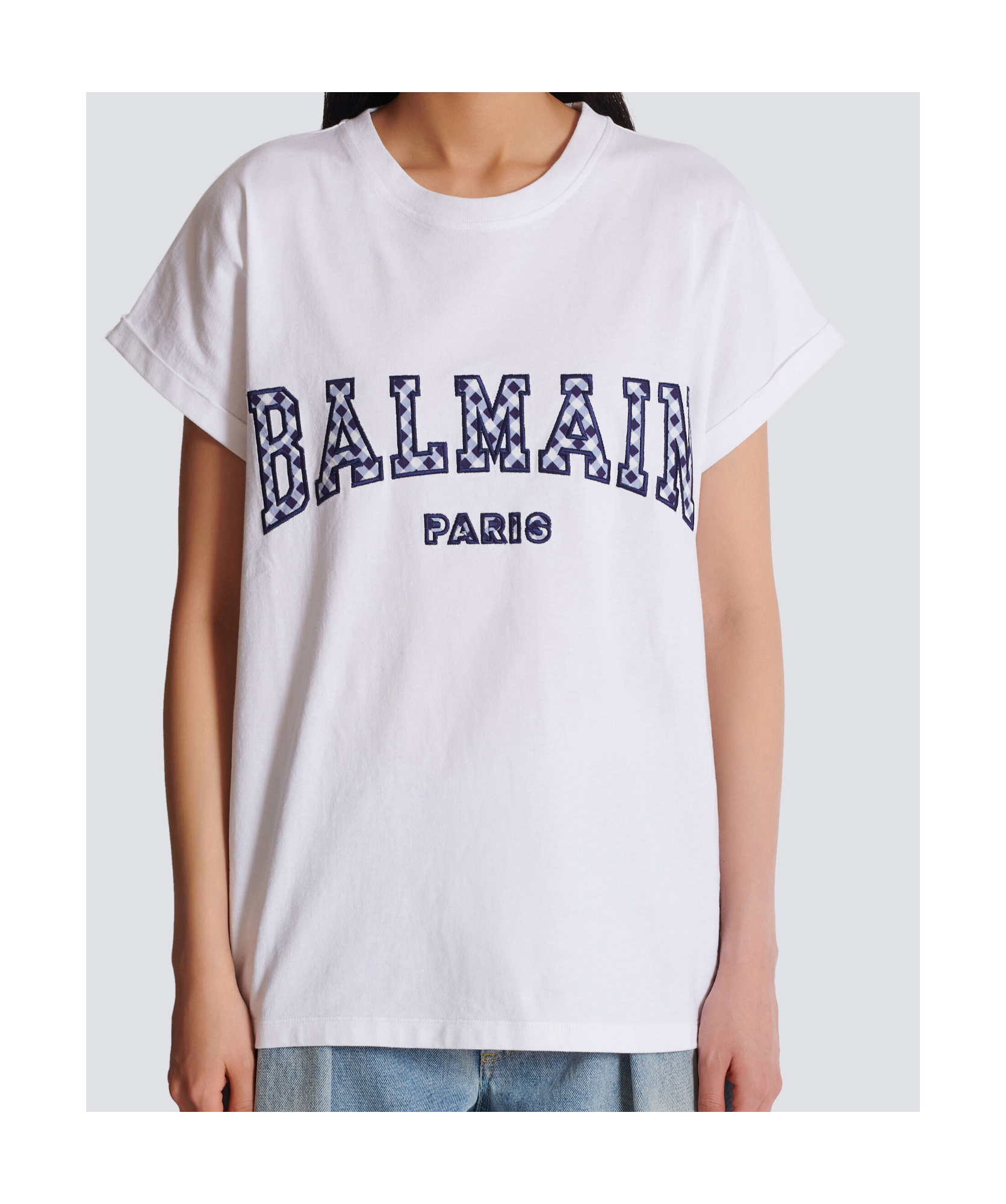Balmain Gingham Paris T-shirt In White