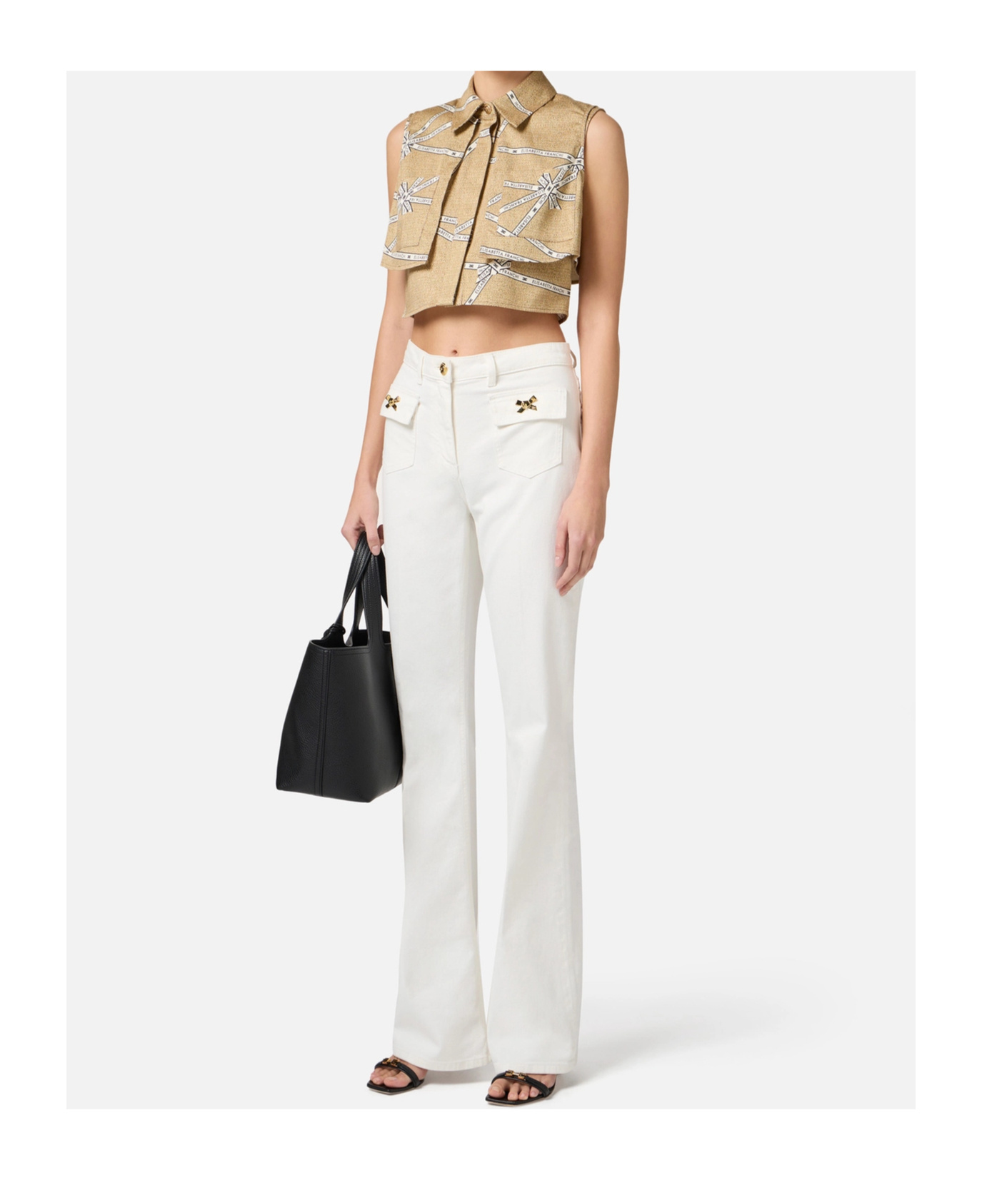 Elisabetta Franchi Jewelled Bows Trousers In White