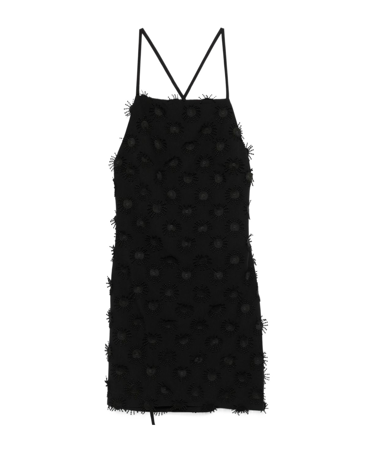 Msgm Short Black Dress With Pearl In Black