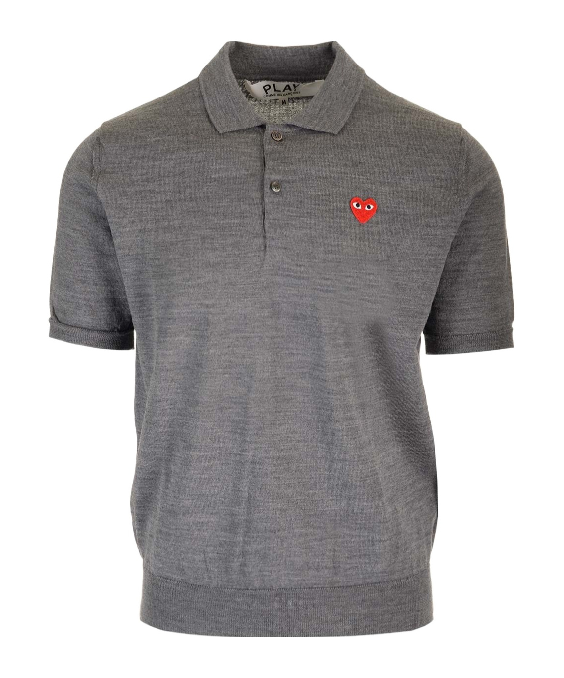 Comme Des Garçons Heart-patch Wool Polo Shirt In Gray