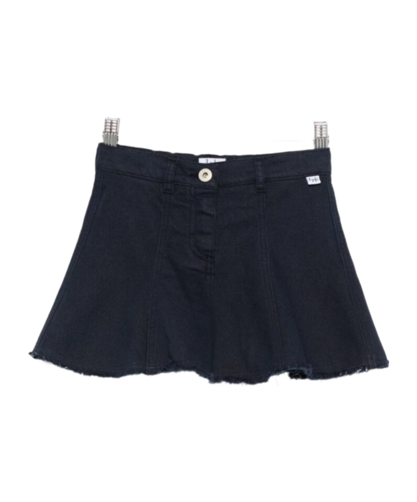 Il Gufo Kids' Frayed Trim Midi Skirt In Blue