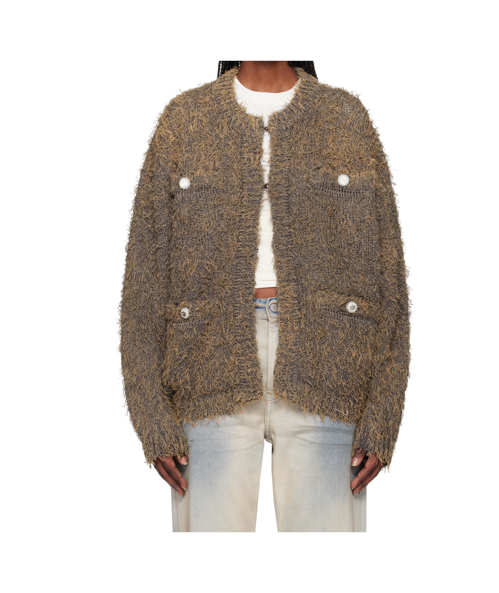Doublet Textured-finish Cardigan In Brown