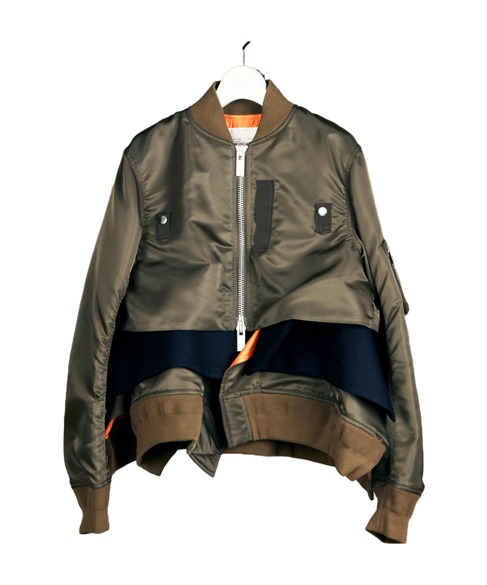 Sacai Cropped Bomber Jacket With Zip And Pockets In Green
