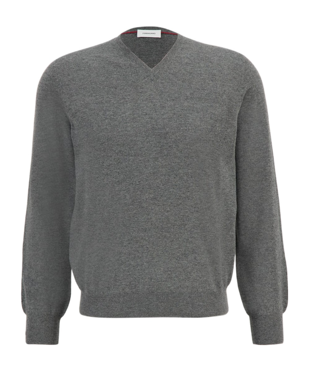 Ferragamo V-neck Wool Sweater In Gray