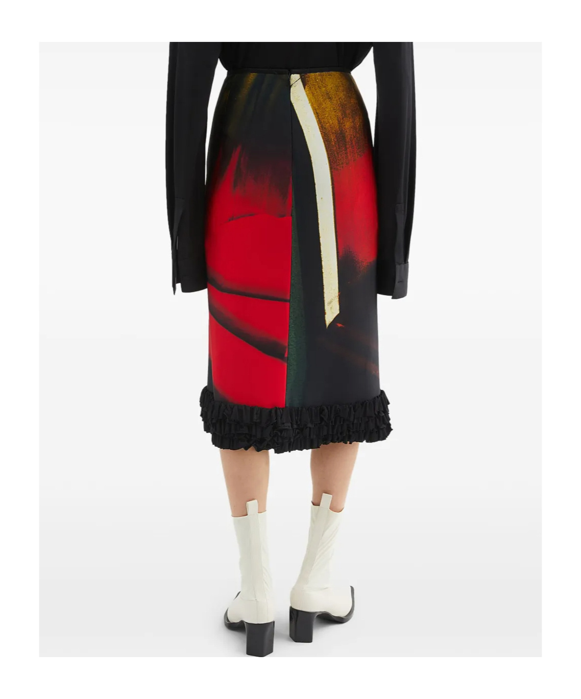 Jil Sander Printed Viscose Skirt With Ruffles In Black