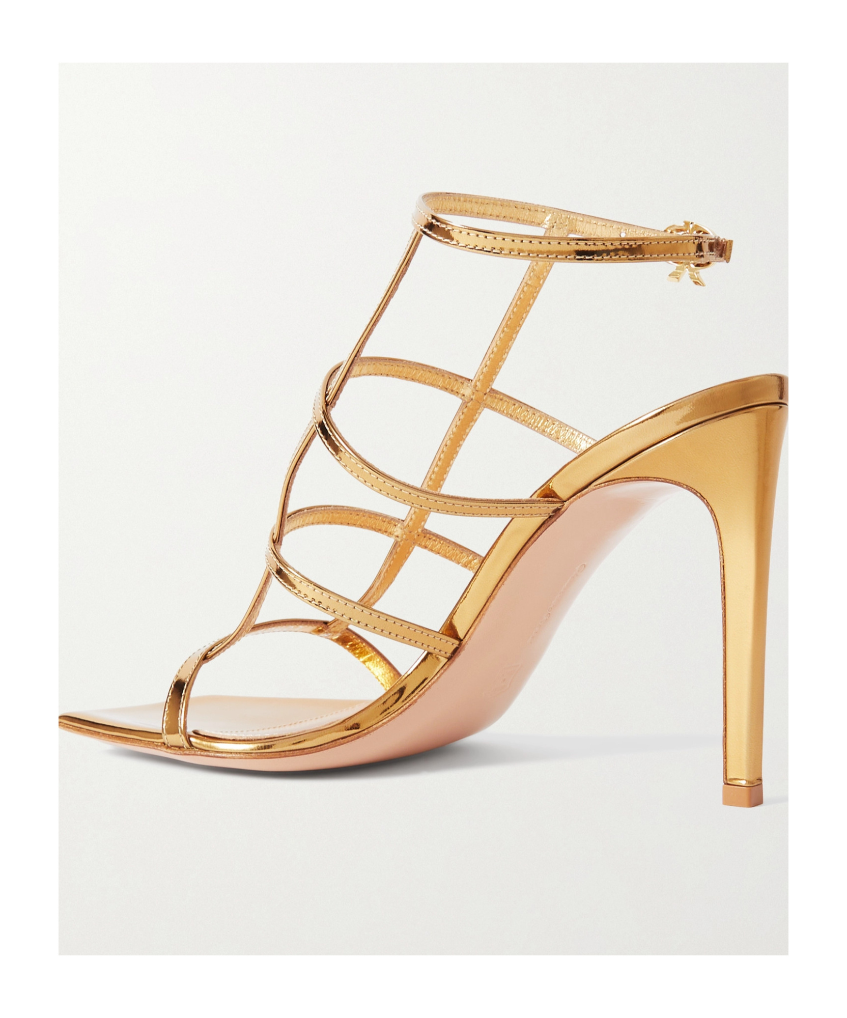 Gianvito Rossi Gold-tone Caged 95mm Patent Leather Sandals In Nude