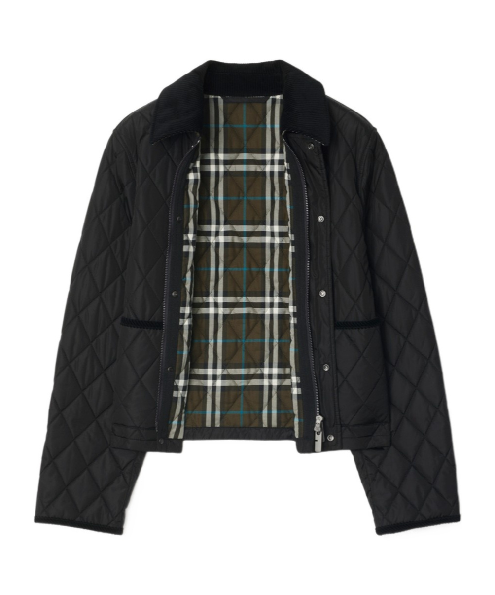 Burberry Oldham Black Quilted Jacket With Corduroy Collar In Tech Fabric Woman In Black