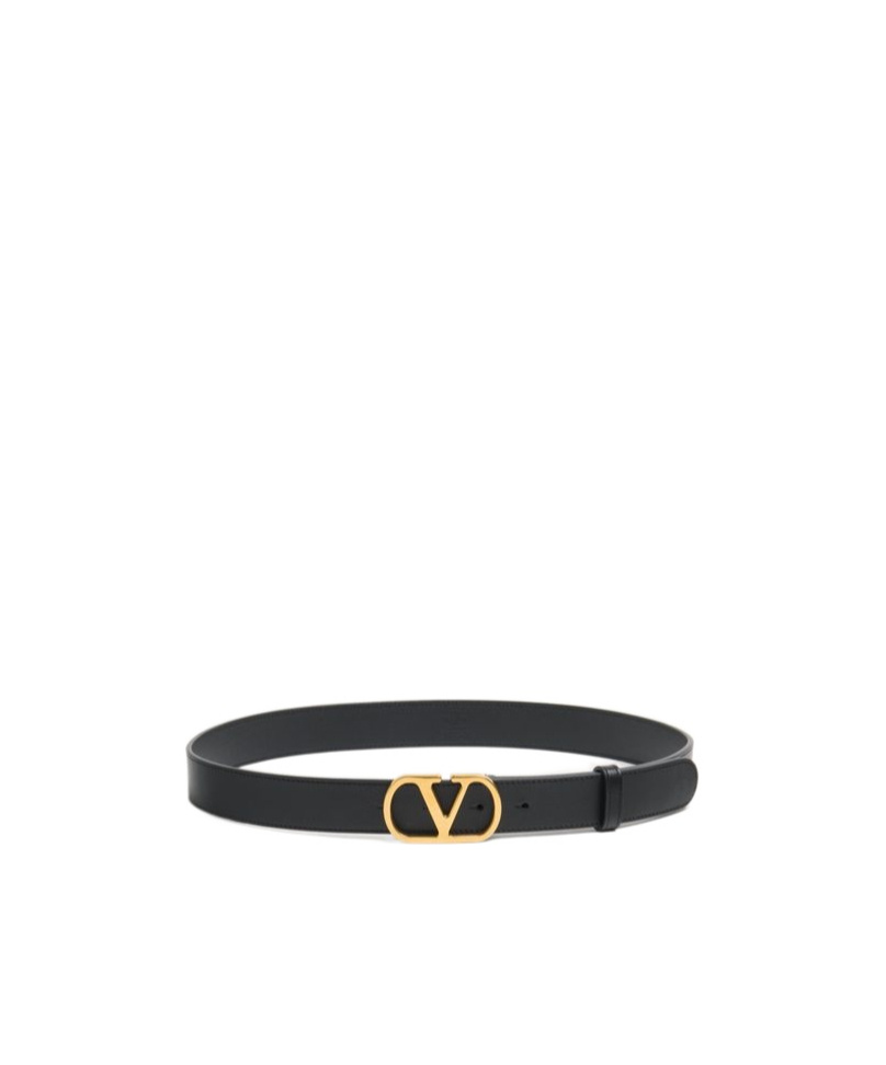 Valentino Garavani Vlogo Signature Belt In Shiny Calfskin 30 Mm Woman Black 100 In Black