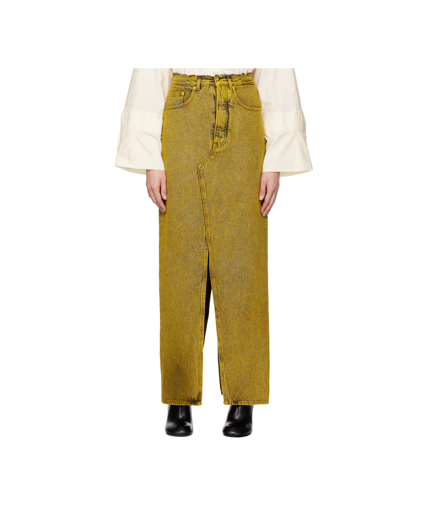 Shop Mm6 Maison Margiela Denim Maxi Skirt In Brown