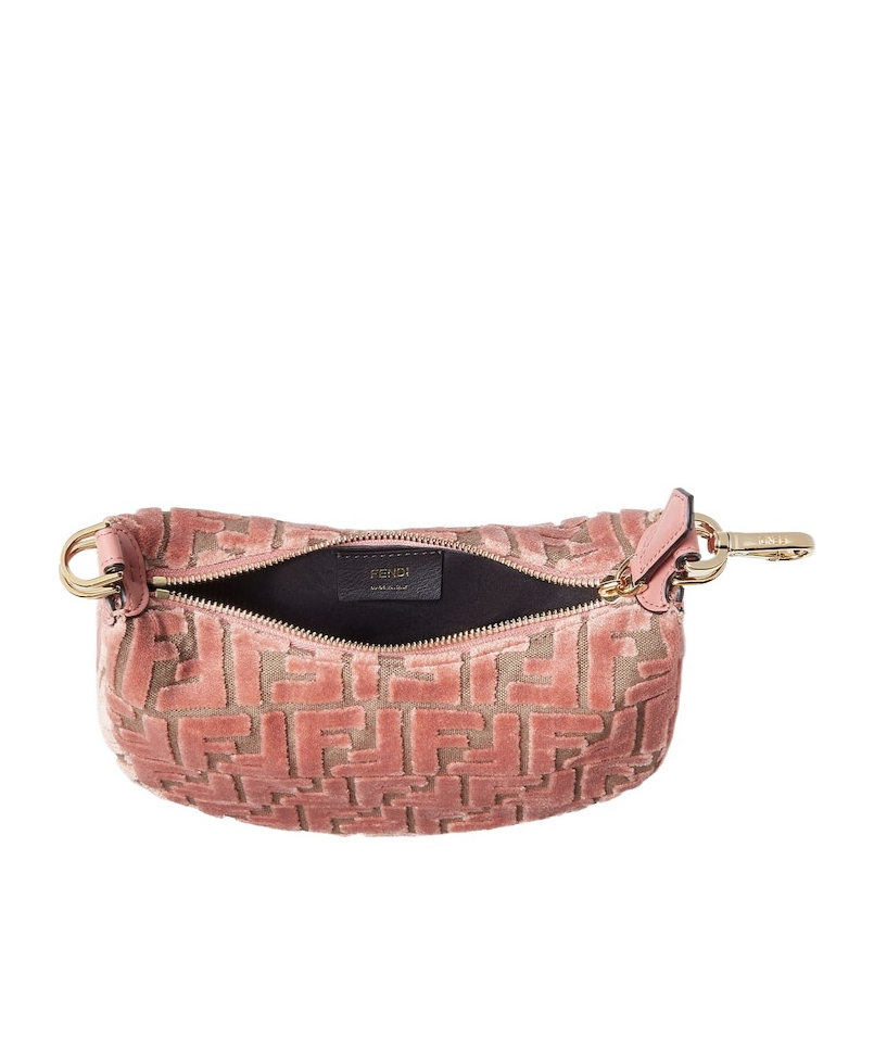 Fendi Graphy Mini Hobo Bag In Ff Jacquard Velvet In Pink