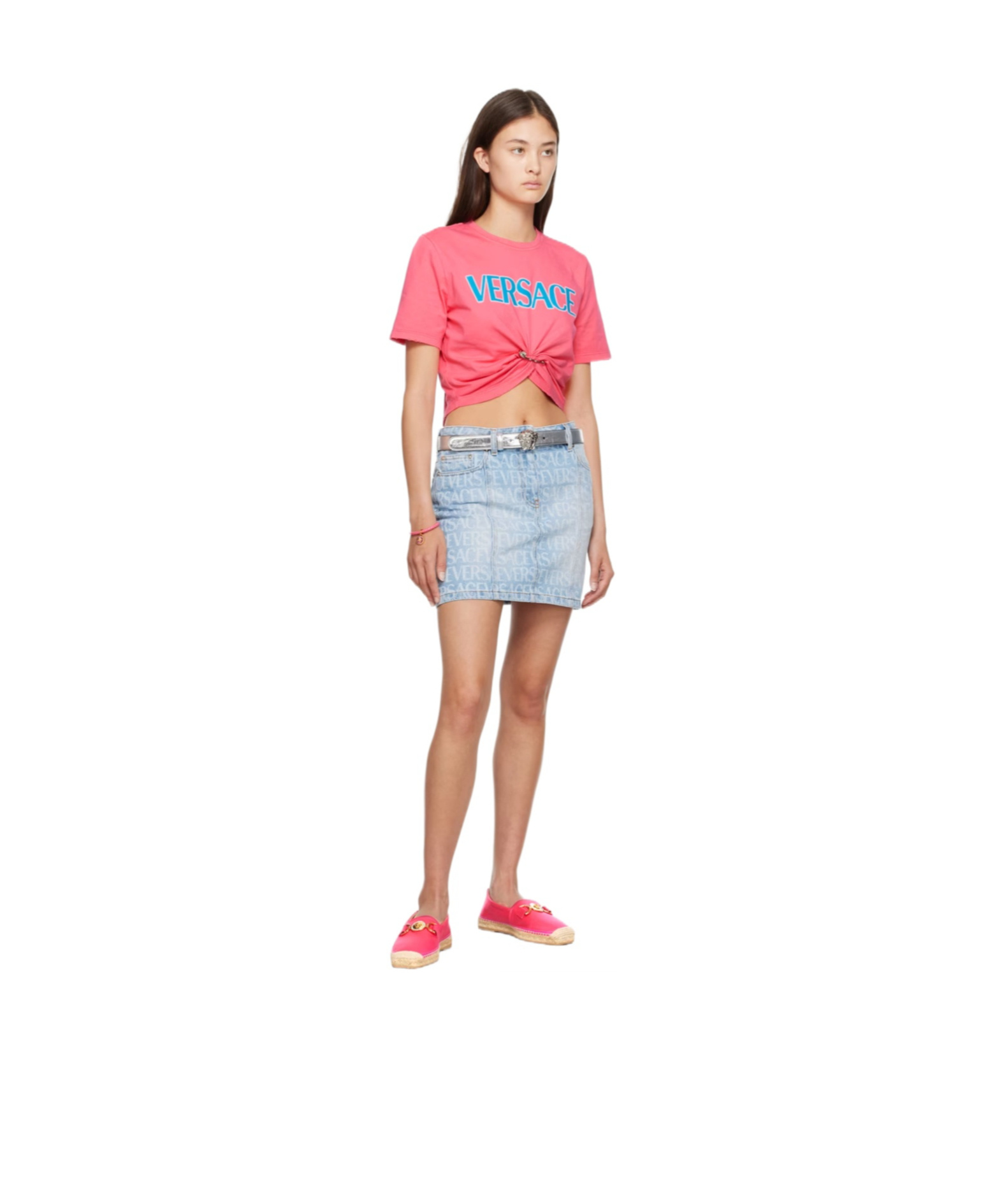 Versace Hemp Sole Flat Straw Woven Shoes In Red
