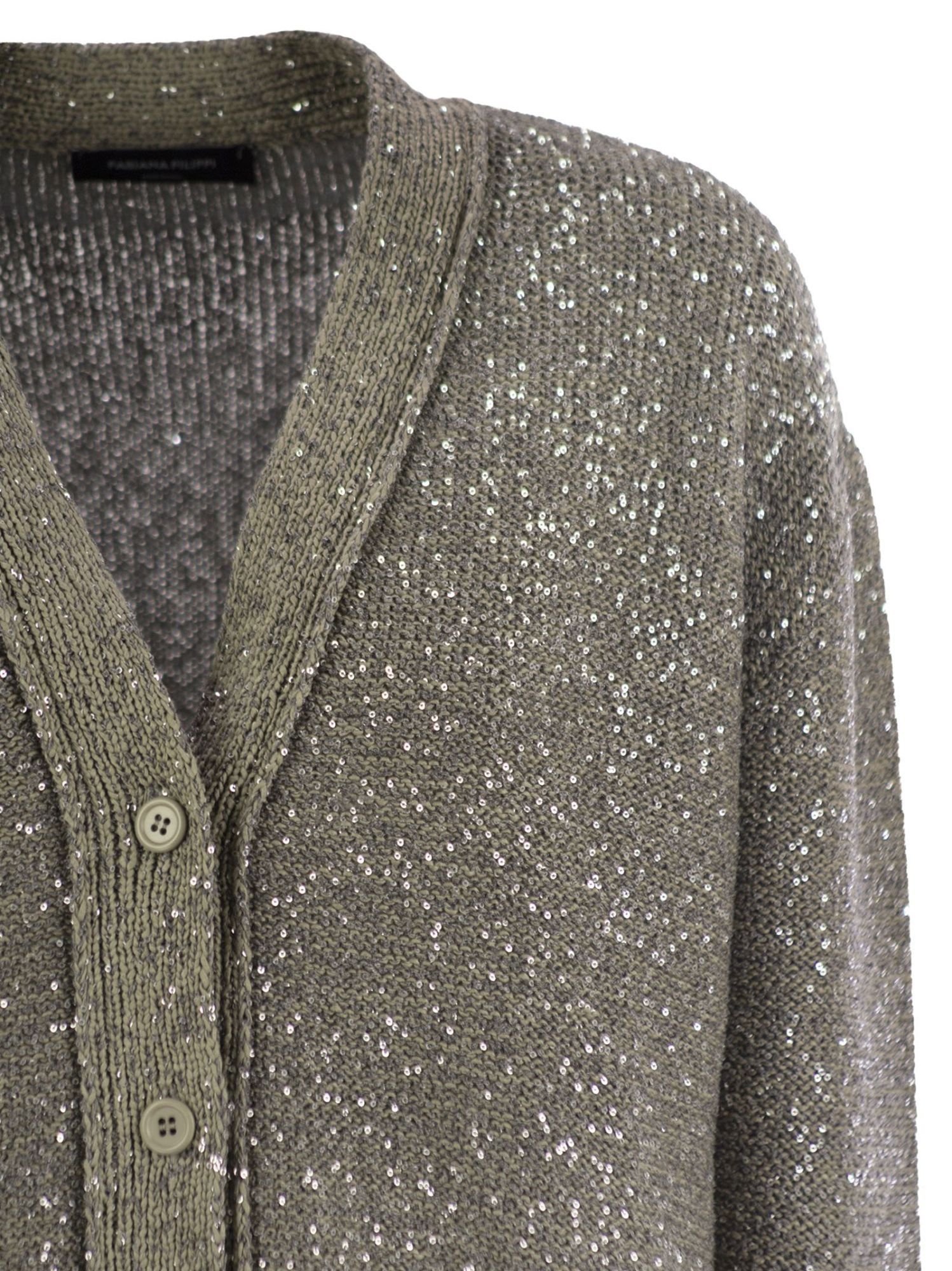 Shop Fabiana Filippi Cotton Knit Cardigan With Sequins In Green