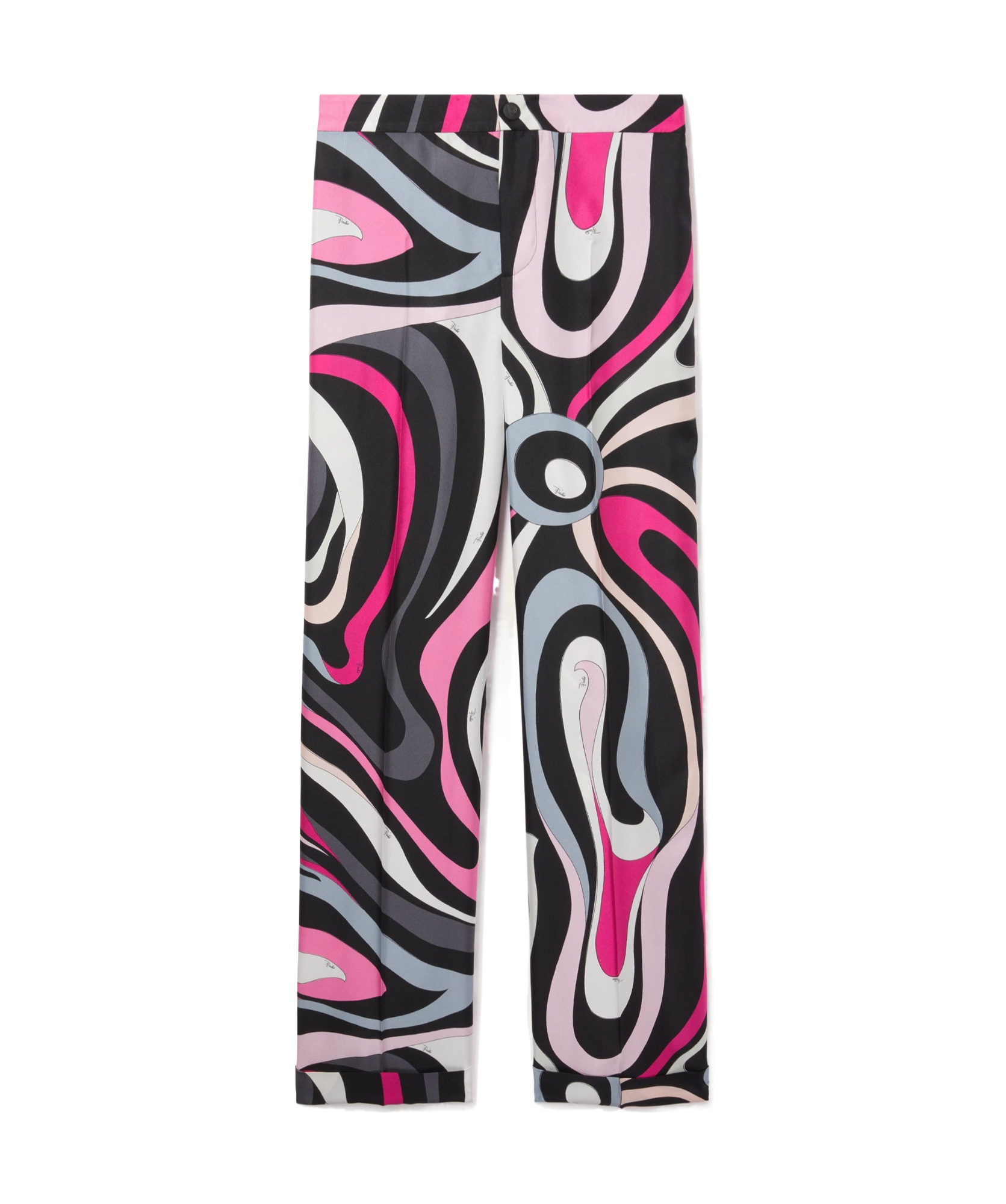 Pucci Marble Print Silk Pants In Black And Fuchsia