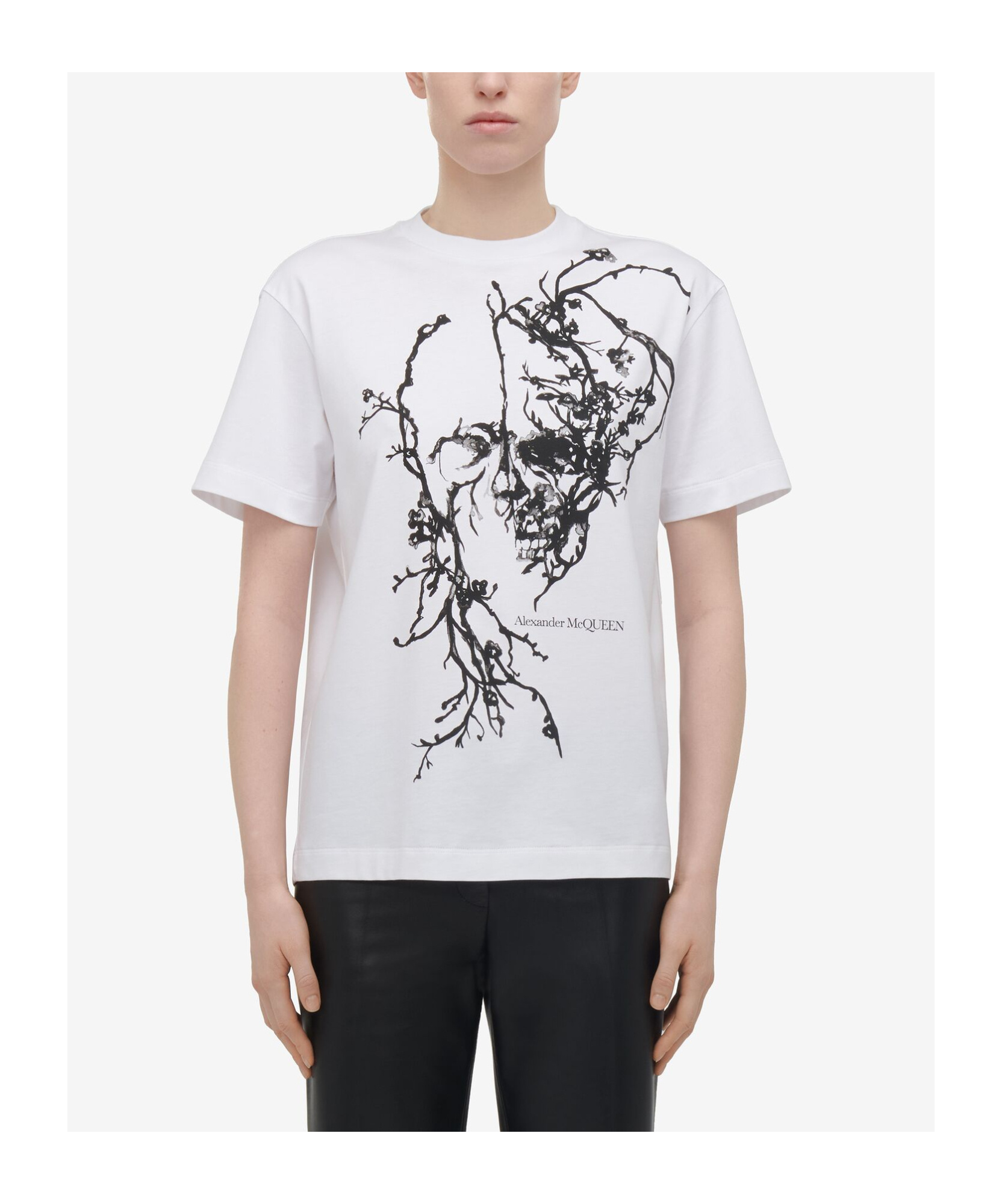 Alexander Mcqueen Cherry Blossom Skull Oversized T-shirt In White