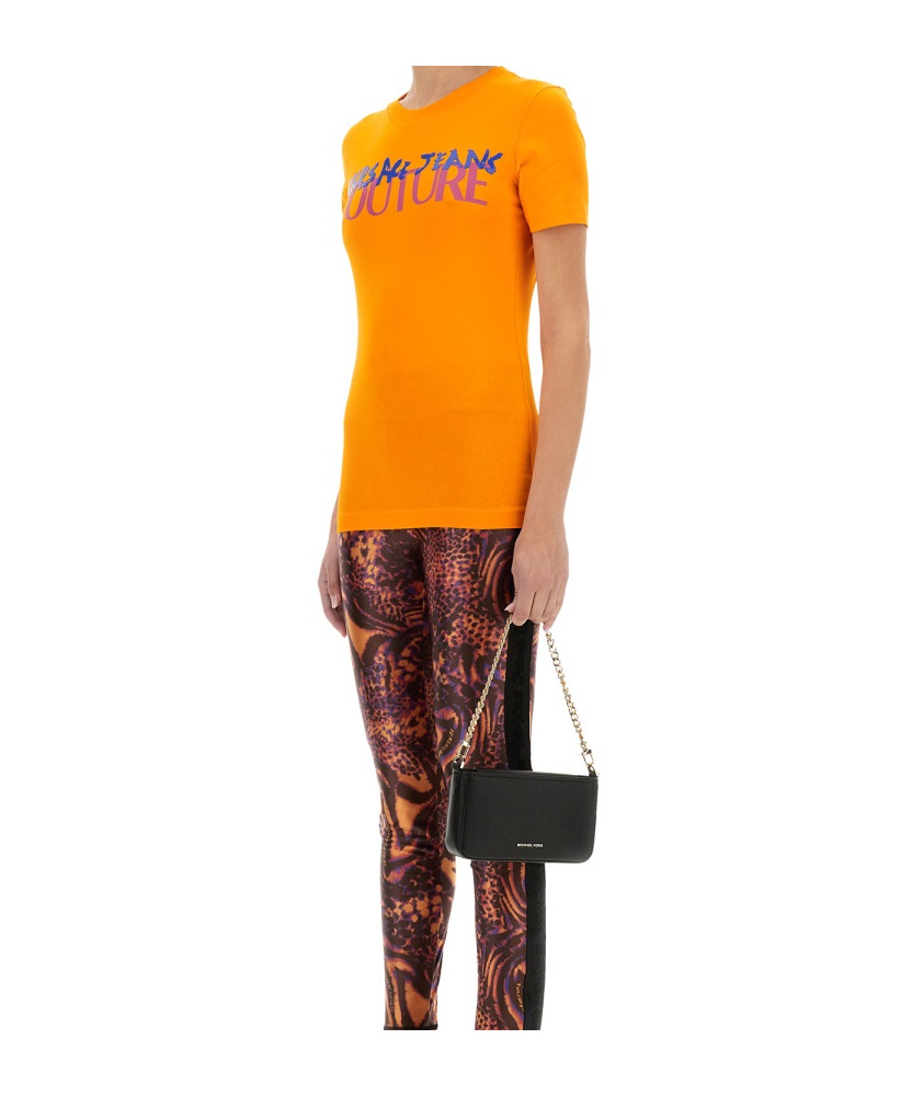 Versace Jeans Couture Logo Printed Crewneck T-shirt In Orange