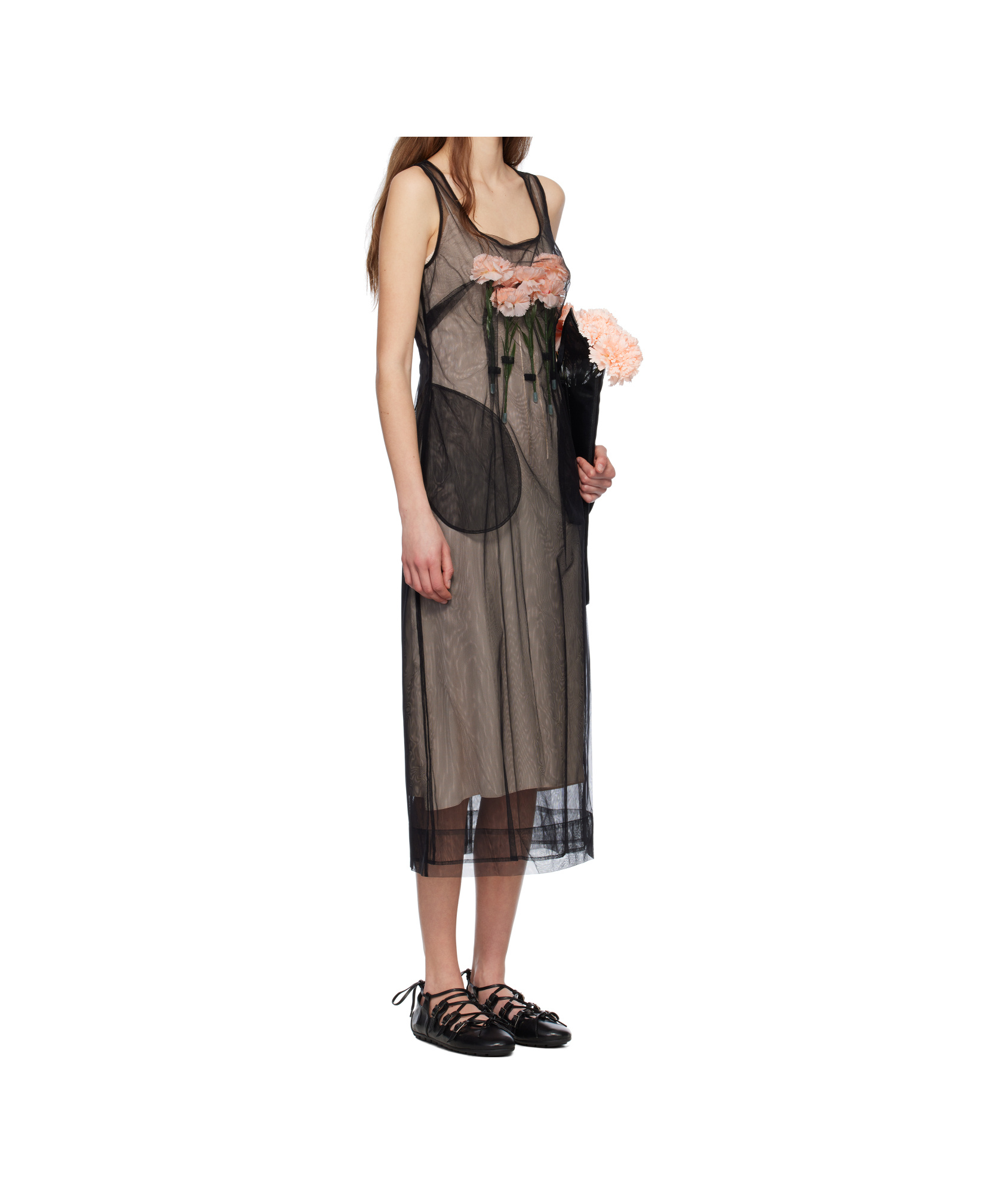 Simone Rocha Black Carnation Dart Midi Dress In Black