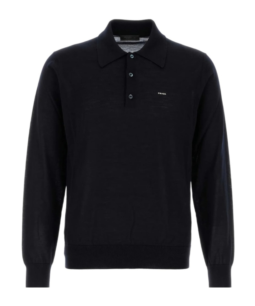 Prada Navy Blue Long Sleeves Logo Polo In Blue