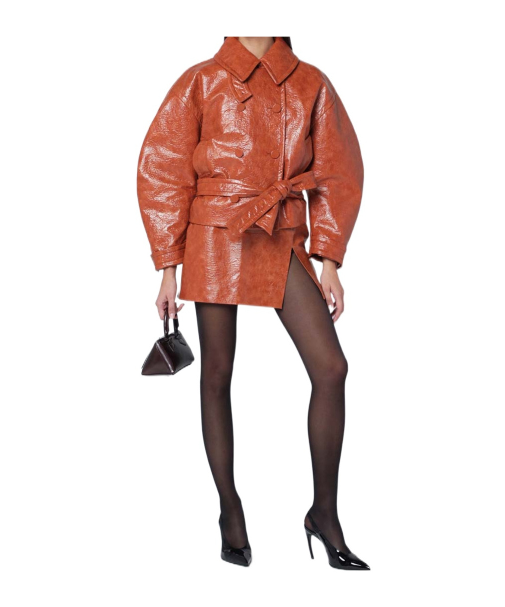 The Andamane Tan Leather-effect Belted Jacket In Brown