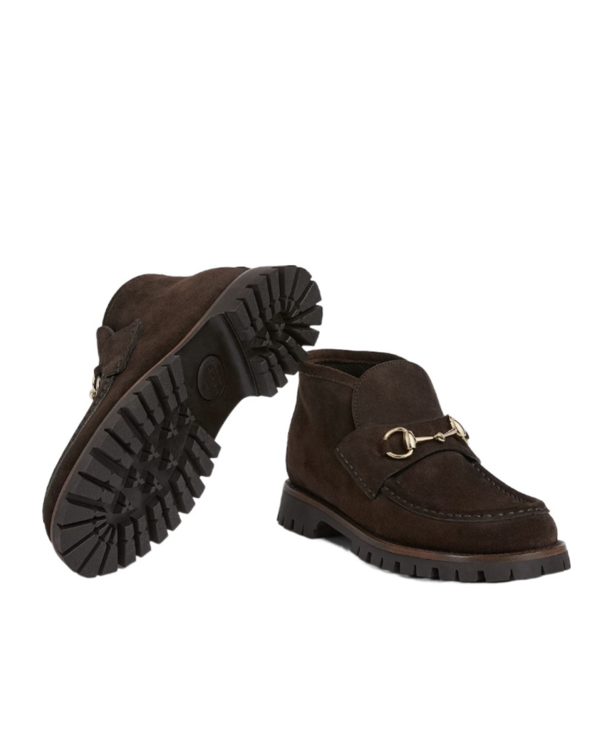 Gucci Women Horsebit Suede Ankle Boots In Brown
