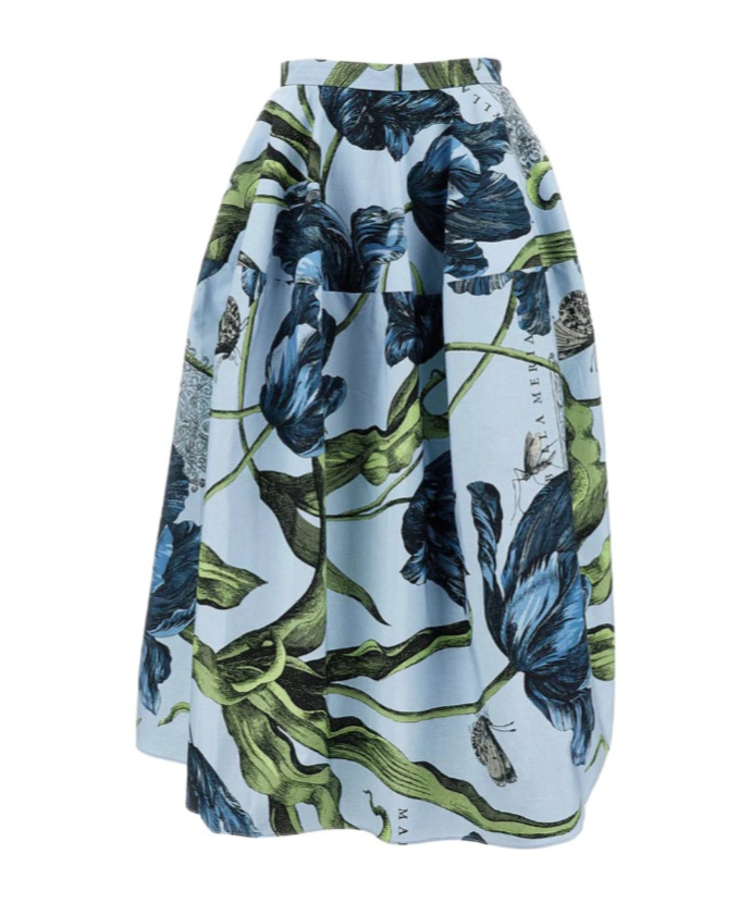 Erdem Tulip-print Midi Skirt In Blue