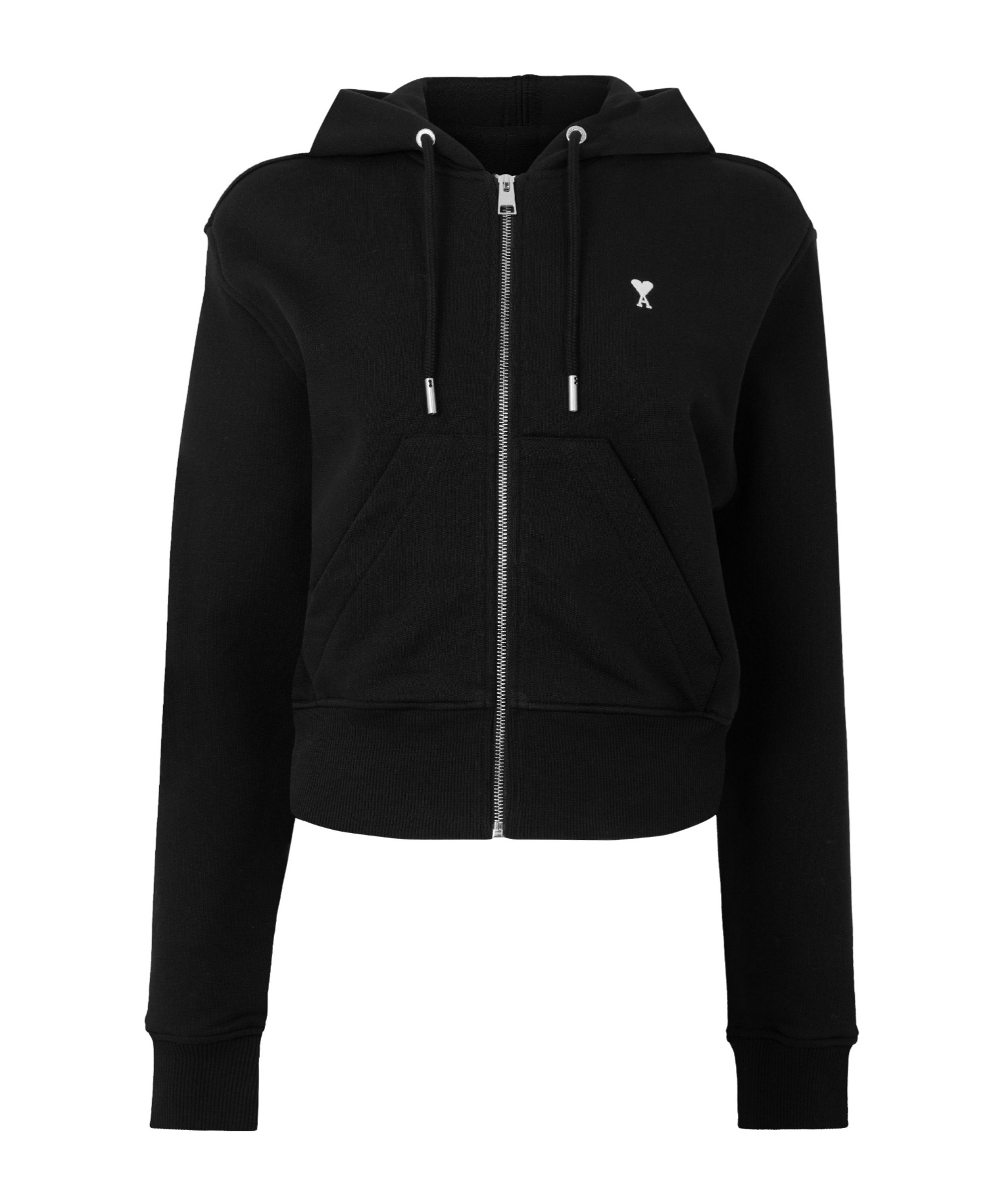 Ami Alexandre Mattiussi Cropped Fullzip Hooded Sweatshirt In Black
