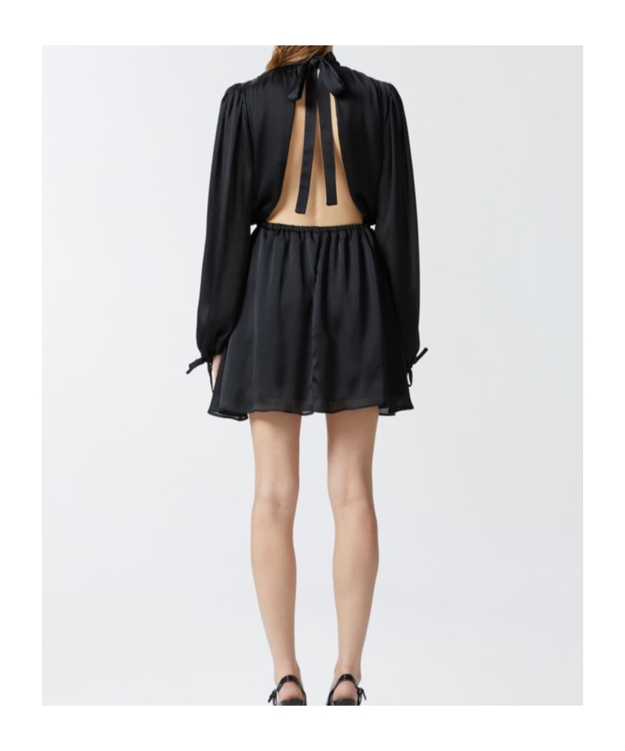 Pinko Crinkle Fabric Mini Dress With Open Back In Black