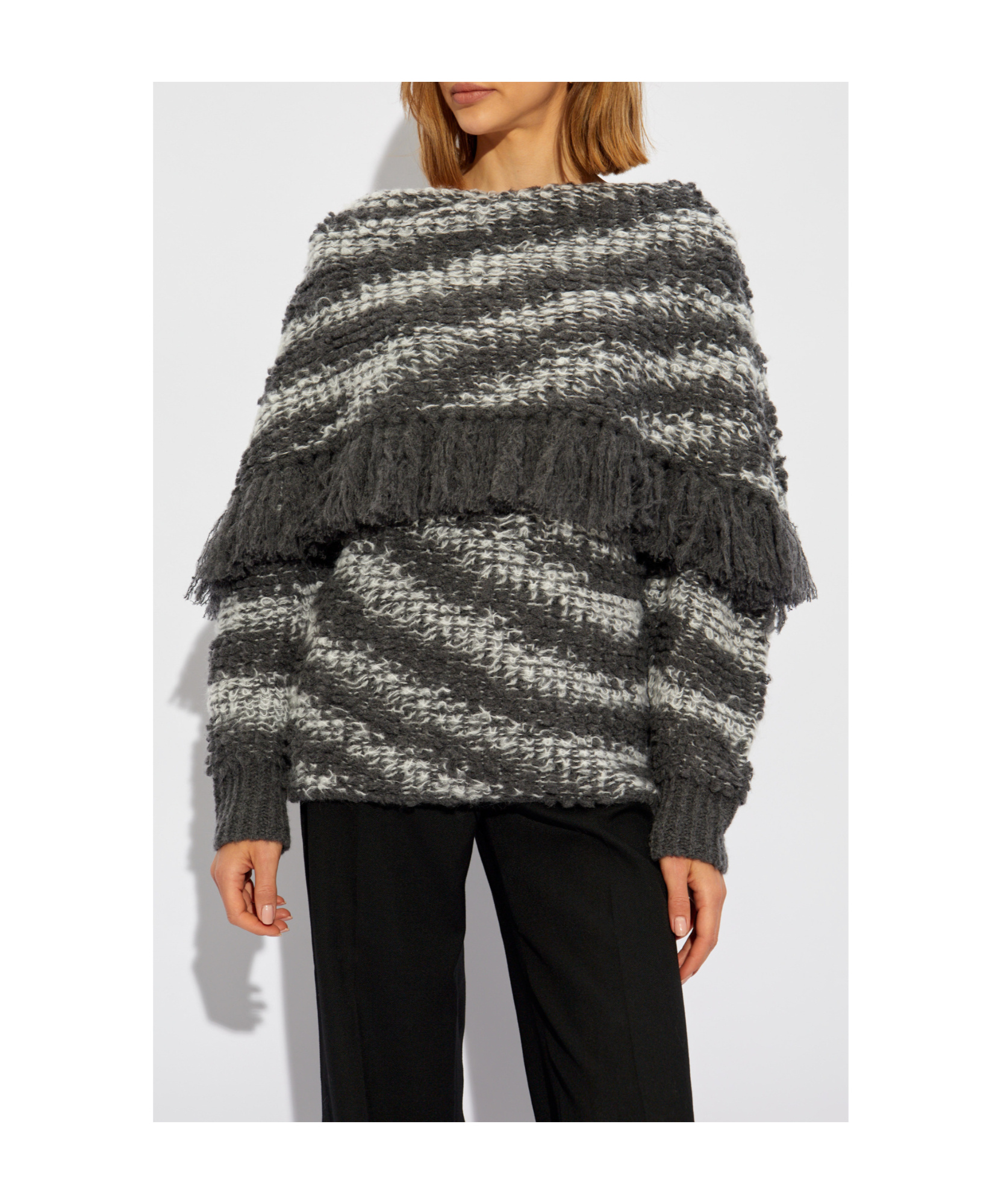 Stella Mccartney Boat-neck Fringed Tiger-pattern Jumper In Black