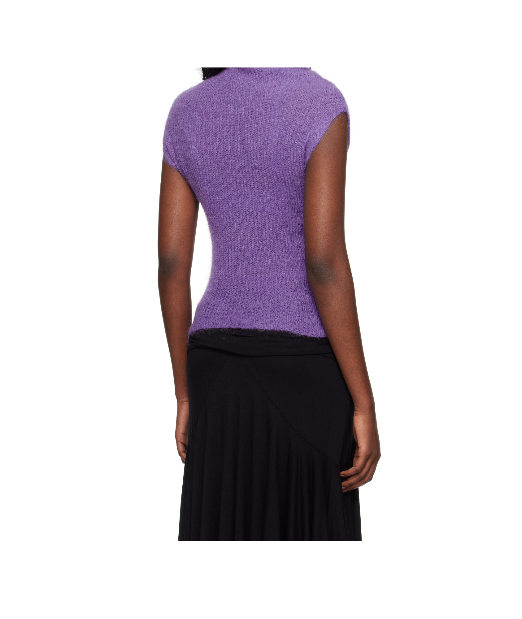 Gimaguas Fuzzy Off-shoulder Knitted Top In Purple
