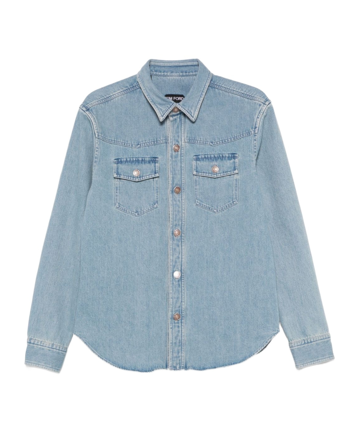 Tom Ford Light Blue Western Panel Shirt With Flap Pockets In Blue