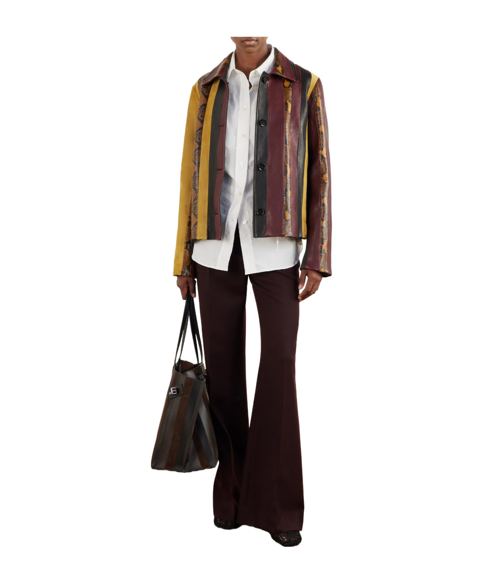 Proenza Schouler Striped Suede-trimmed Snake-effect Leather Jacket In Multi