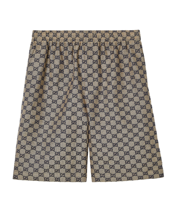 Gucci Beige Bermuda Shorts With Elastic Waistband In Linen Man In Gray