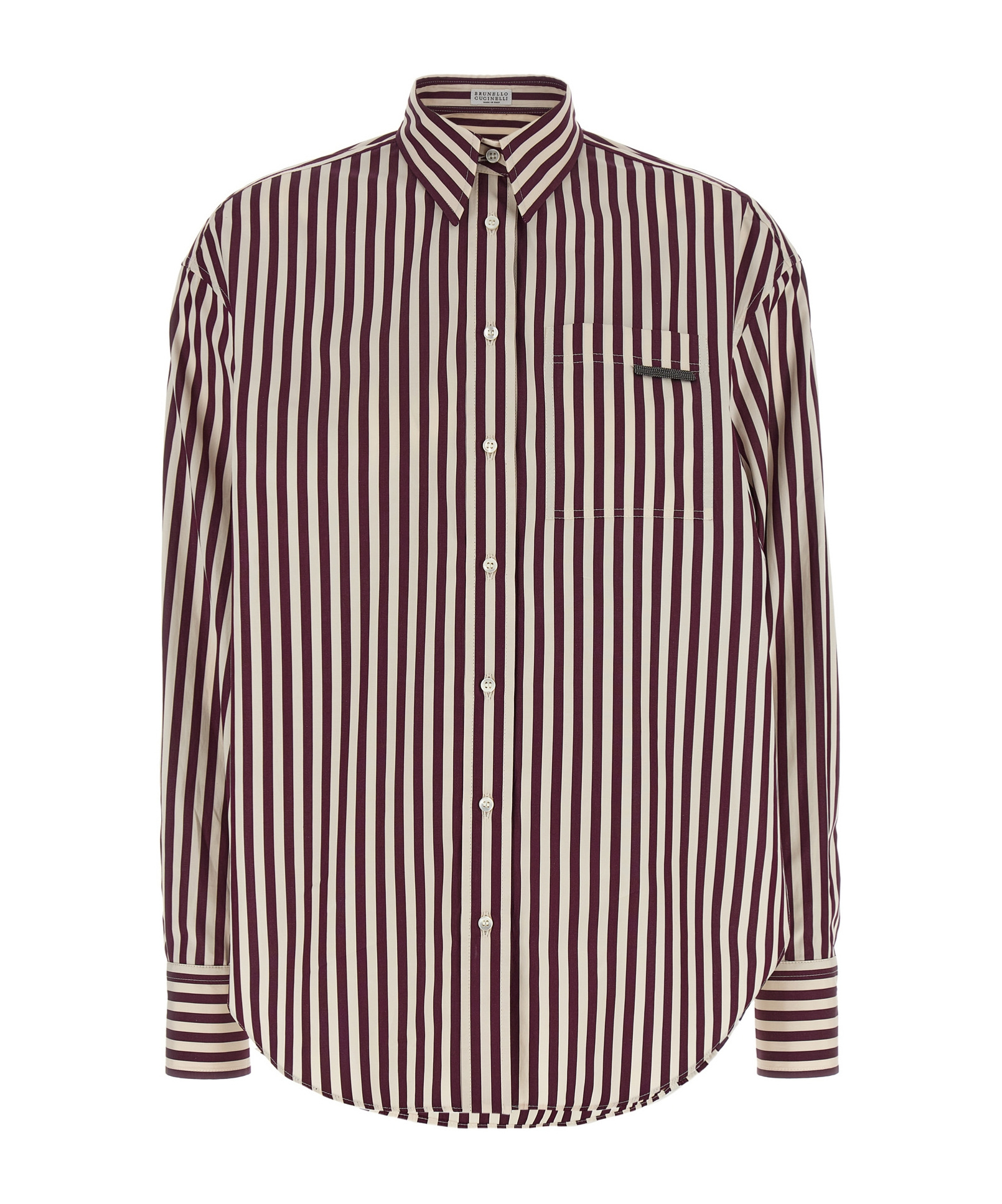 Brunello Cucinelli Bead-embellished Striped Cotton-sateen Shirt In Multi