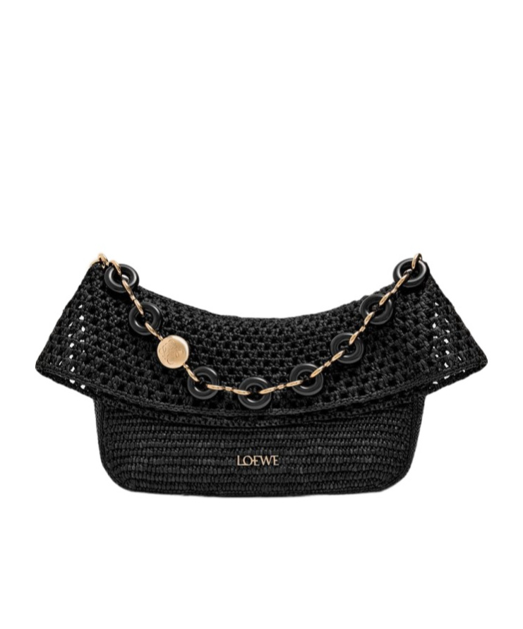 LOEWE MEDIUM OLA SHOULDER BAG IN RAFFIA AND CALFSKIN