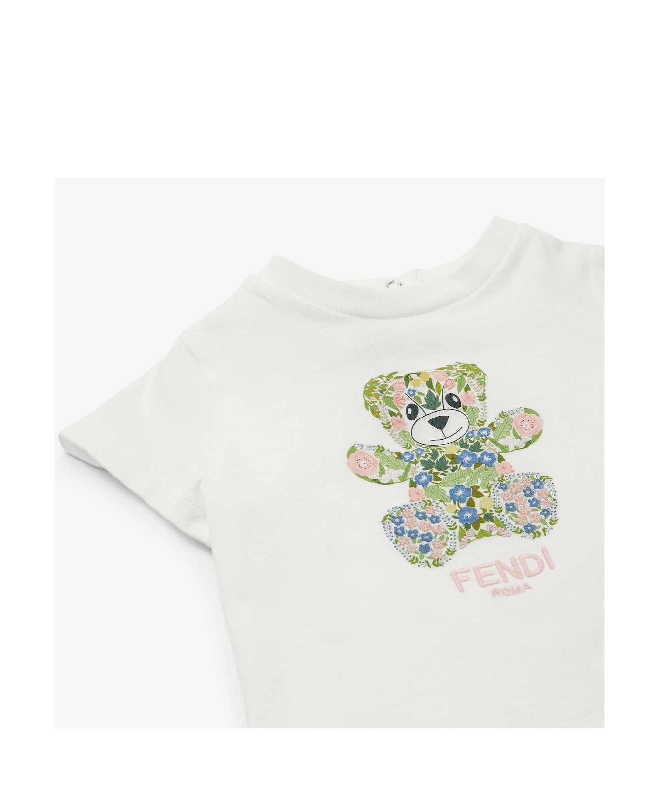 Fendi White Jersey Baby T-shirt With Multicolor Print In White