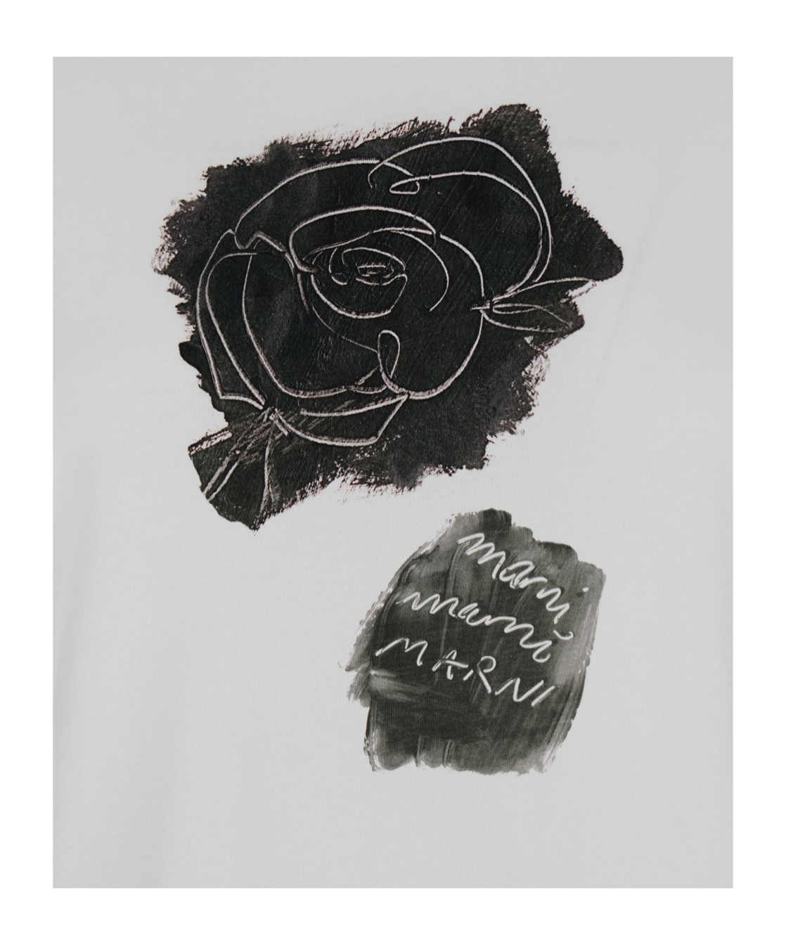 Marni White Crewneck T-shirt With Floral Print With Logo On The Front In White